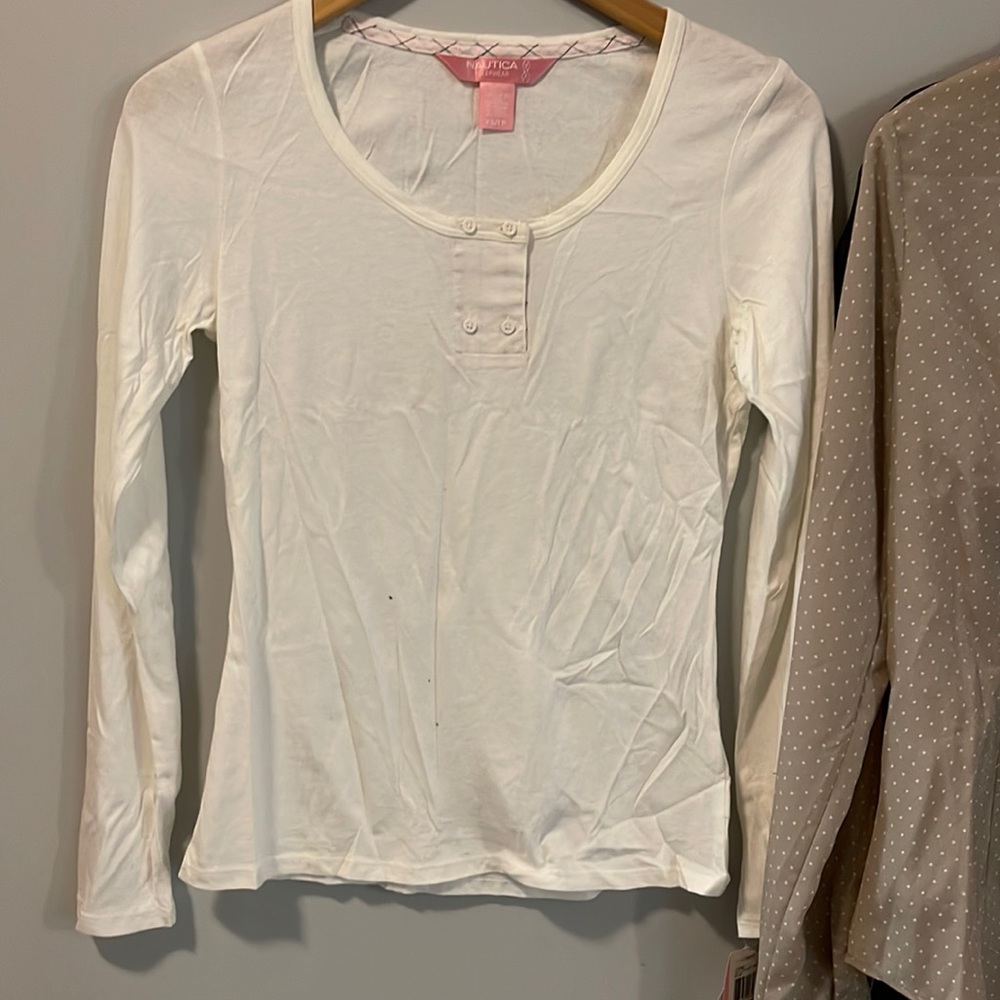 Nautica Womens Pajama shirt New white modal XS long sleeve